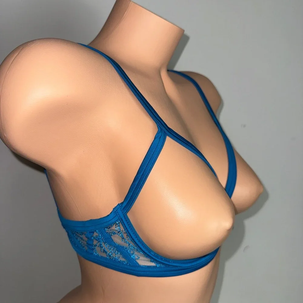 Cosabella Blue Lace Strappy Open Cup Shelf Bra NWT Size Small